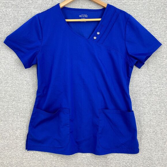 Cherokee Lux Scrub Top Womens Small Blue Nursing Vet Medical Uniform Fitted - Picture 1 of 12